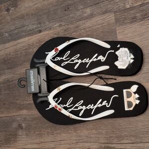 Karl Lagerfeld Black and White Flip Flops